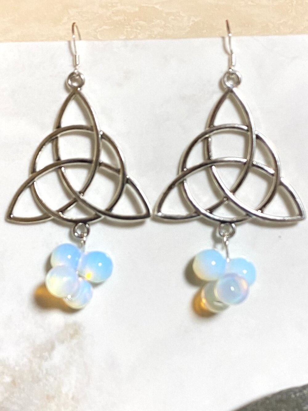 2/$20, Flashy Opalite Celtic Trinity Dangle Earrings w/ Sterling Silver Hooks